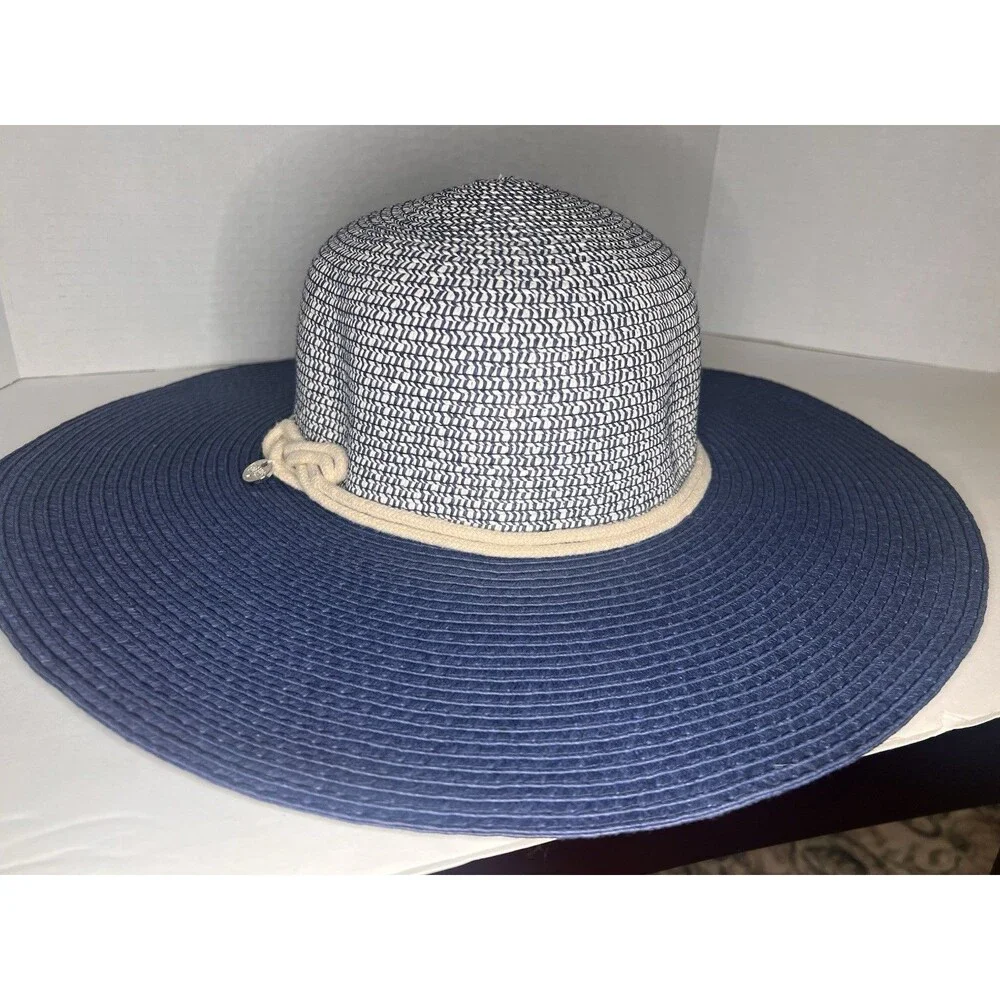 L’Atelier Du Sac Made in Italy Blue White Paper Straw Wide Brim Sun Hat